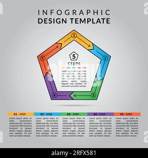 modèle de conception graphique info en 5 étapes. Modèle d'infographie moderne. 5 étapes de l'infographie peuvent être utilisées à des fins commerciales. Illustration de Vecteur
