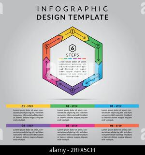 modèle de conception graphique info en 6 étapes. Modèle d'infographie moderne. 6 étapes de l'infographie peuvent être utilisées à des fins commerciales. Illustration de Vecteur
