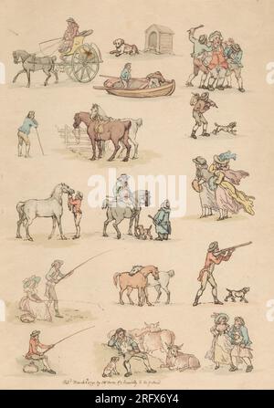 Ensemble de seize : contours de figures et paysages entre 1790 et 1792 par Thomas Rowlandson Banque D'Images