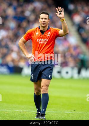 5 août 2023 : The Famous Grouse Nations Series. Arbitre Ben O'Keeffe lors du Scotland v France International, Scottish Gas - Murrayfield, Édimbourg. Crédit : Ian Rutherford Alamy Live News Banque D'Images