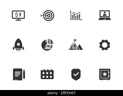 icônes de glyphe d'affaires isolées sur blanc Illustration de Vecteur