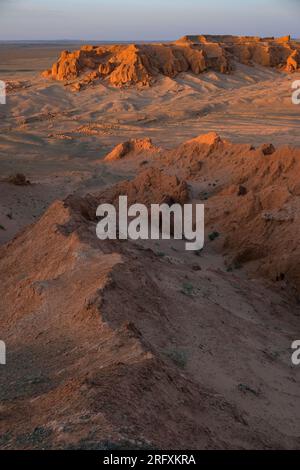 Les falaises flambantes aussi connues sous le nom de Bayanzag dans le désert de Gobi en Mongolie. Banque D'Images