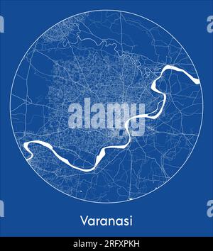 Plan de la ville Varanasi Inde Asie bleu imprimer rond cercle illustration vectorielle Illustration de Vecteur