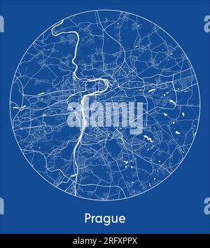 Plan de la ville Prague République tchèque Europe bleu imprimé rond cercle illustration vectorielle Illustration de Vecteur