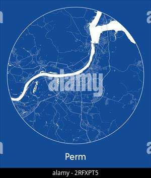 Plan de la ville Perm Russia Europe bleu imprimer rond cercle illustration vectorielle Illustration de Vecteur