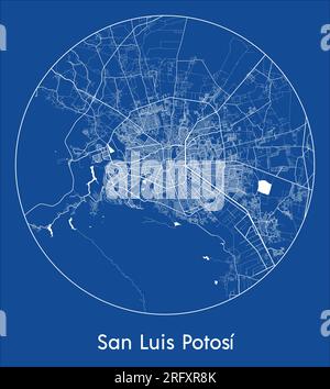 Plan de la ville San Luis Potosi Mexique Amérique du Nord bleu impression ronde cercle illustration vectorielle Illustration de Vecteur