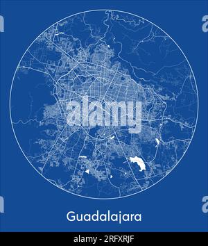 Plan de la ville Guadalajara Mexique Amérique du Nord bleu imprimer rond cercle illustration vectorielle Illustration de Vecteur