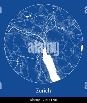 Plan de la ville Zurich Suisse Europe bleu imprimer rond cercle illustration vectorielle Illustration de Vecteur