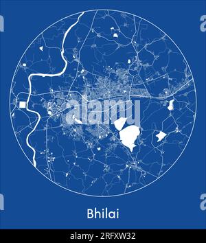 Plan de la ville Bhilai Inde Asie bleu imprimer rond cercle illustration vectorielle Illustration de Vecteur