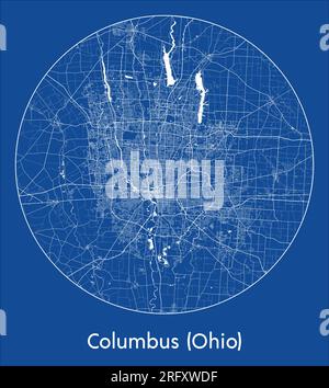 Plan de la ville Columbus Ohio États-Unis Amérique du Nord bleu impression ronde cercle illustration vectorielle Illustration de Vecteur