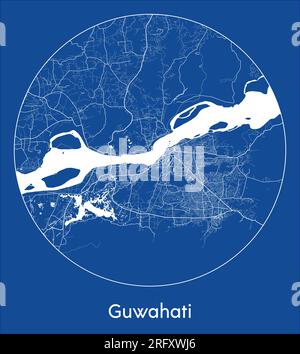 Carte de la ville Guwahati Inde Asie bleu imprimer rond cercle illustration vectorielle Illustration de Vecteur