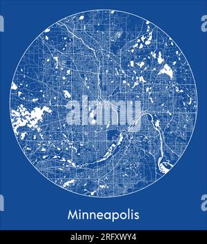 Plan de la ville Minneapolis États-Unis Amérique du Nord bleu imprimer rond cercle illustration vectorielle Illustration de Vecteur