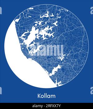 Carte de la ville Kollam Inde Asie bleu imprimer rond cercle illustration vectorielle Illustration de Vecteur