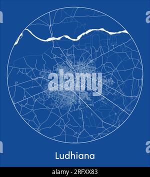 Plan de la ville Ludhiana Inde Asie bleu imprimer rond cercle illustration vectorielle Illustration de Vecteur