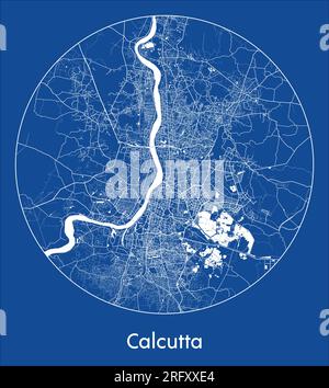 Carte de la ville Calcutta Inde Asie bleu imprimer rond cercle illustration vectorielle Illustration de Vecteur