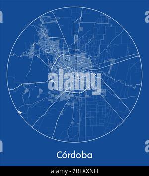 Plan de la ville Cordoba Argentine Amérique du Sud bleu imprimer rond cercle illustration vectorielle Illustration de Vecteur