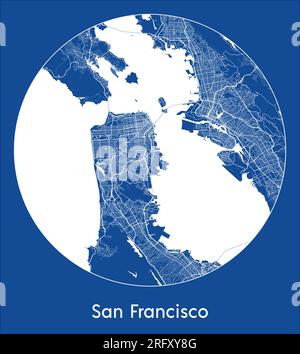 Plan de la ville San Francisco États-Unis Amérique du Nord bleu impression ronde cercle illustration vectorielle Illustration de Vecteur