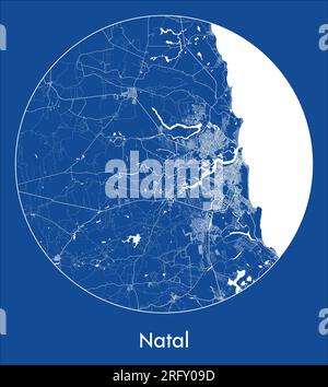 Carte de la ville Natal Brésil Amérique du Sud bleu imprimer rond cercle illustration vectorielle Illustration de Vecteur