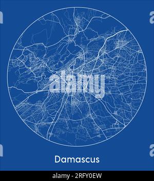 Plan de la ville Damas Syrie Asie bleu imprimer rond cercle illustration vectorielle Illustration de Vecteur