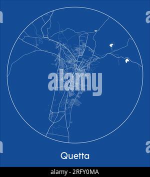 Carte de la ville Quetta Pakistan Asia Blue print rond cercle illustration vectorielle Illustration de Vecteur