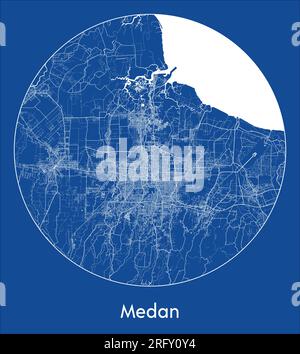 Carte de la ville Medan Indonesia Asia bleu print rond cercle illustration vectorielle Illustration de Vecteur