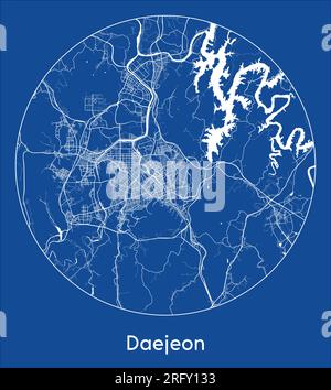 Plan de la ville Daejeon Corée du Sud Asie bleu impression ronde cercle illustration vectorielle Illustration de Vecteur