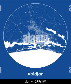 Carte de la ville Abidjan Côte d'Ivoire Afrique bleu imprimer rond cercle illustration vectorielle Illustration de Vecteur