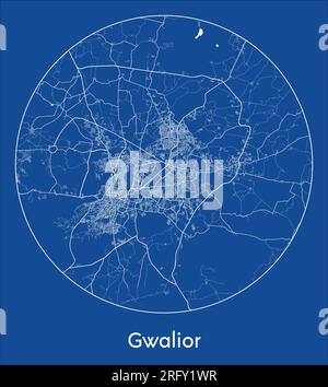 Carte de la ville Gwalior Inde Asie bleu imprimer rond cercle illustration vectorielle Illustration de Vecteur