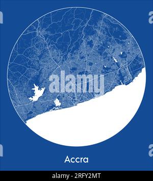 Plan de la ville Accra Ghana Afrique bleu imprimé rond cercle illustration vectorielle Illustration de Vecteur