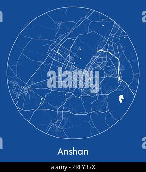 Carte de la ville Anshan Chine Asie bleu imprimer rond cercle illustration vectorielle Illustration de Vecteur