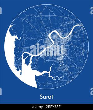 Carte de la ville Surat Inde Asie bleu imprimer rond cercle illustration vectorielle Illustration de Vecteur