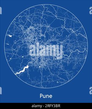 Carte de la ville Pune India Asia Blue print rond cercle illustration vectorielle Illustration de Vecteur