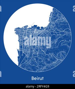 Carte de la ville Beyrouth Liban Asie bleu imprimer rond cercle illustration vectorielle Illustration de Vecteur