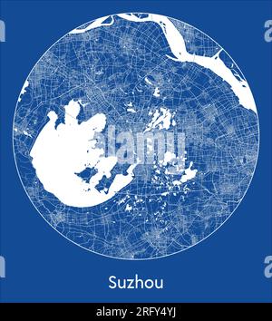 Carte de la ville Suzhou Chine Asie bleu imprimer rond cercle illustration vectorielle Illustration de Vecteur