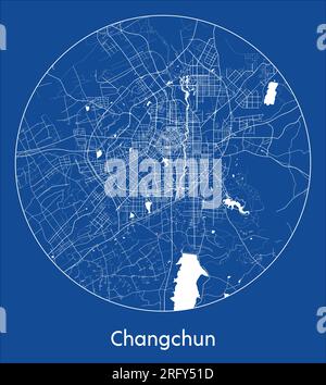 Plan de la ville Changchun Chine Asie bleu imprimer rond cercle illustration vectorielle Illustration de Vecteur