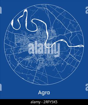 Carte de la ville Agra Inde Asie bleu imprimer rond cercle illustration vectorielle Illustration de Vecteur