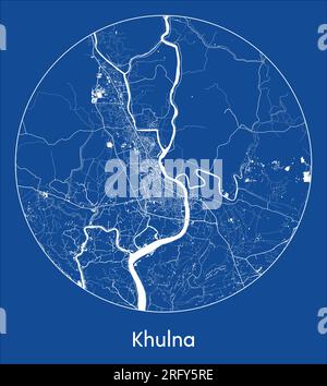 Carte de la ville Khulna Bangladesh Asie bleu imprimer rond cercle illustration vectorielle Illustration de Vecteur