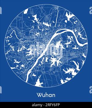 Carte de la ville Wuhan Chine Asie bleu imprimer rond cercle illustration vectorielle Illustration de Vecteur