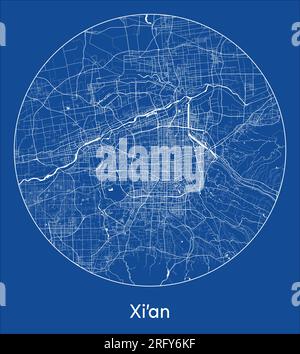 Carte de la ville Xiamen Chine Asie bleu imprimer rond cercle illustration vectorielle Illustration de Vecteur
