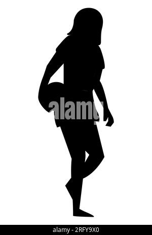 Silhouette noire d'une femme avec un basket dans les mains, vecteur isolé sur un fond blanc Illustration de Vecteur