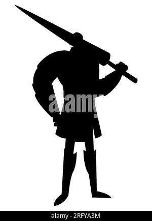 Silhouette noire d'un chevalier ou d'un guerrier portant une épée dans ses mains, vecteur isolé sur fond blanc Illustration de Vecteur