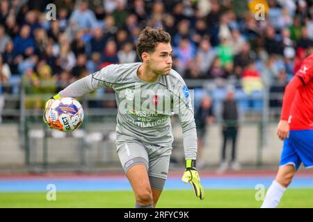 Hvidovre, Danemark. 06 août 2023. Le gardien Filip Djukic (1) de Hvidovre IF vu lors du match 3F Superliga entre Hvidovre IF et Aarhus GF à la Pro ventilation Arena de Hvidovre. (Crédit photo : Gonzales photo/Alamy Live News Banque D'Images