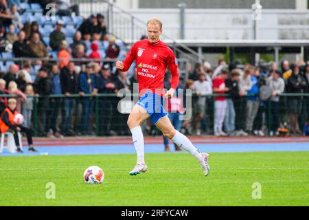 Hvidovre, Danemark. 06 août 2023. Magnus Lysholm Petersen (12) de Hvidovre IF vu lors du 3F Superliga match entre Hvidovre IF et Aarhus GF au Pro ventilation Arena de Hvidovre. (Crédit photo : Gonzales photo/Alamy Live News Banque D'Images