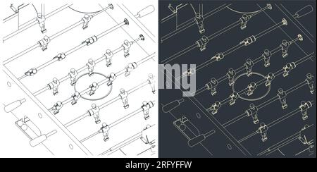 Illustrations vectorielles stylisées d'une table de baby-foot classique en gros plan Illustration de Vecteur