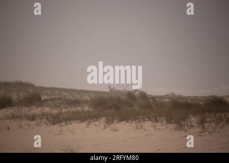 Au milieu de la beauté sauvage des dunes balayées par le vent, la tempête féroce de la nature danse avec la mer, créant une symphonie fascinante de puissance et de grâce Banque D'Images