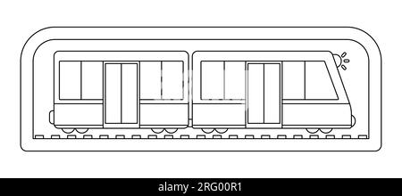 Vector train de métro noir et blanc. Drôle de ligne de transport souterrain avec des wagons pour les enfants. Clip art mignon de véhicule de métro Icône de transport public ou Illustration de Vecteur