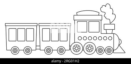 Train à vapeur noir et blanc Vector. Locomotive de ligne drôle ou moteur avec des wagons jaunes pour les enfants. Clip art mignon de véhicule Icône ou couleur des transports publics Illustration de Vecteur