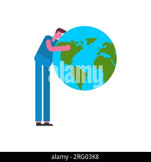 L'homme embrasse la terre Amour la terre. guy embrasse et embrasse la planète terre. Concept de prendre soin de l'environnement et de la planète. Affiche pour les vacances du jour de la terre. Illustration de Vecteur