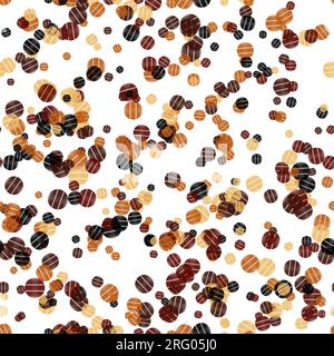 Pois marron, jaune, orange et noir avec texture sur fond blanc. Motif sans couture. Banque D'Images