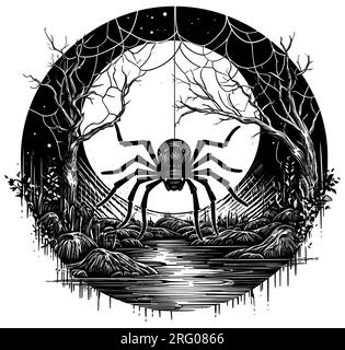 Black Spider Linocut Illustration de Vecteur